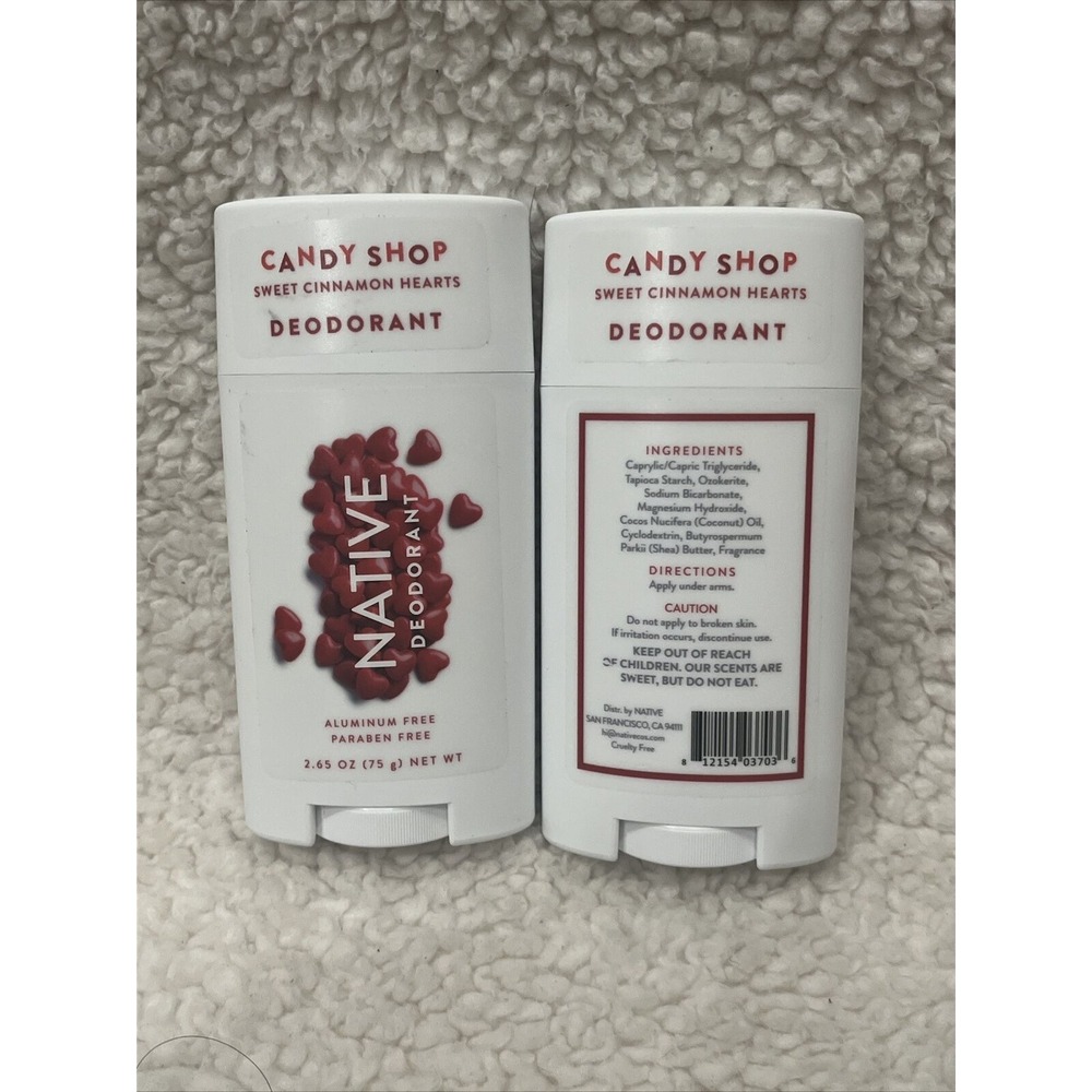2 Pack NEW‎ Native CANDY SHOP Deodorant SWEET CINNAMON HEARTS 2.65oz Aluminum Fr - Picture 2 of 2
